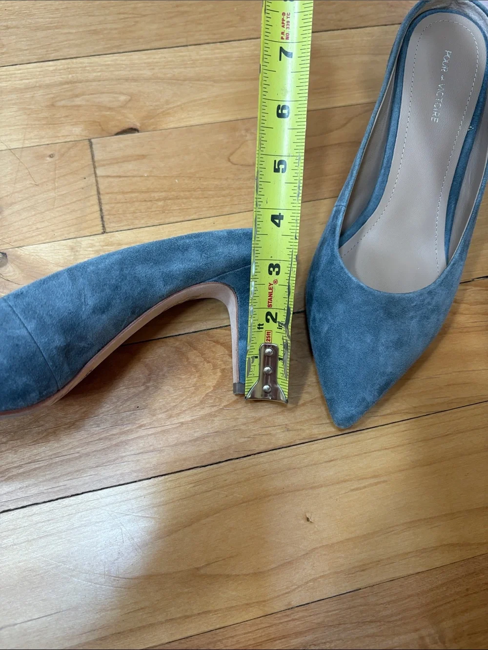 Pour La Victoire Smoky Slate Blue Suede Pointed Toe Daria Heels 7